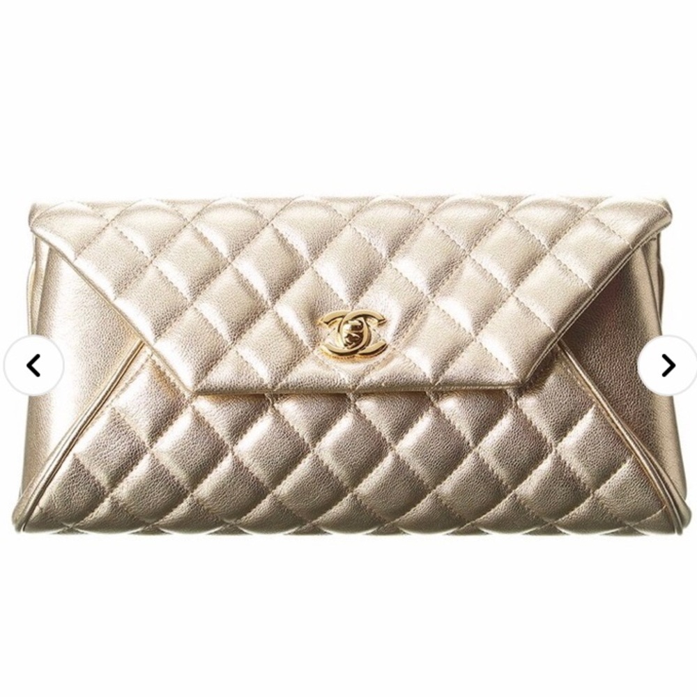 Chanel gold quilted calfskin single flap clutch